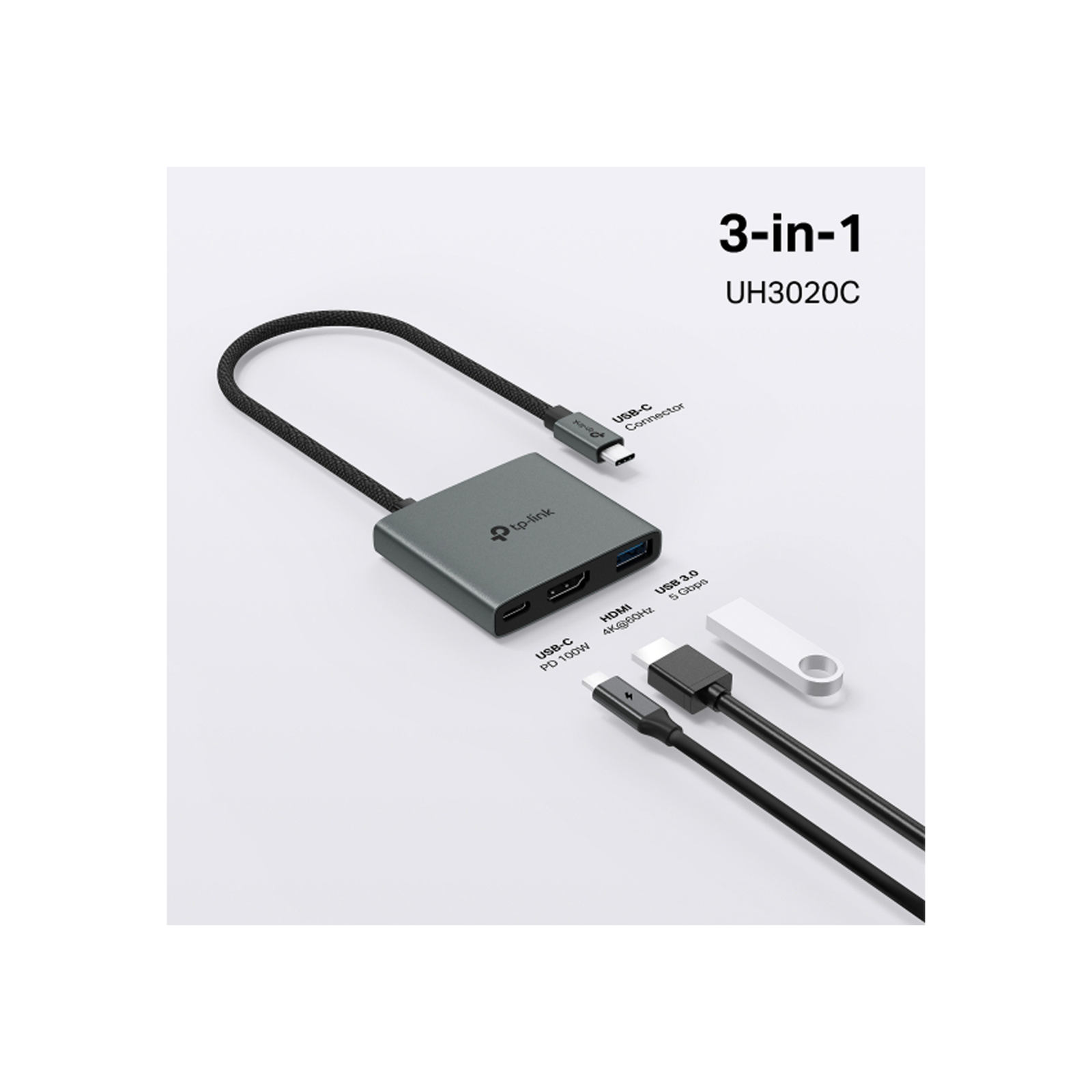 ADAPTADOR TPLINK HUB USBC 3 EN 1 HDMI/USB/USBC UH3020C - https://www.powerzon.com.ar